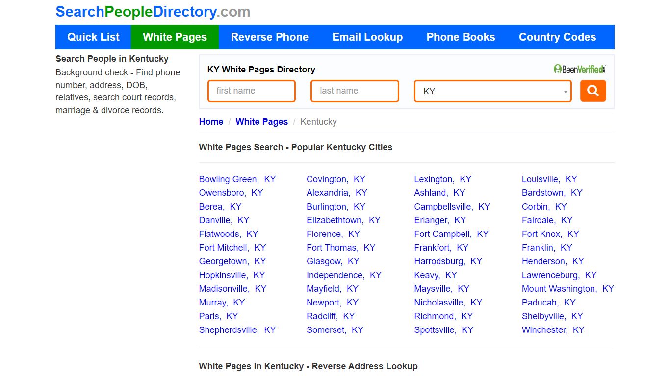 White Pages in Kentucky, Find a Person, Local Directory